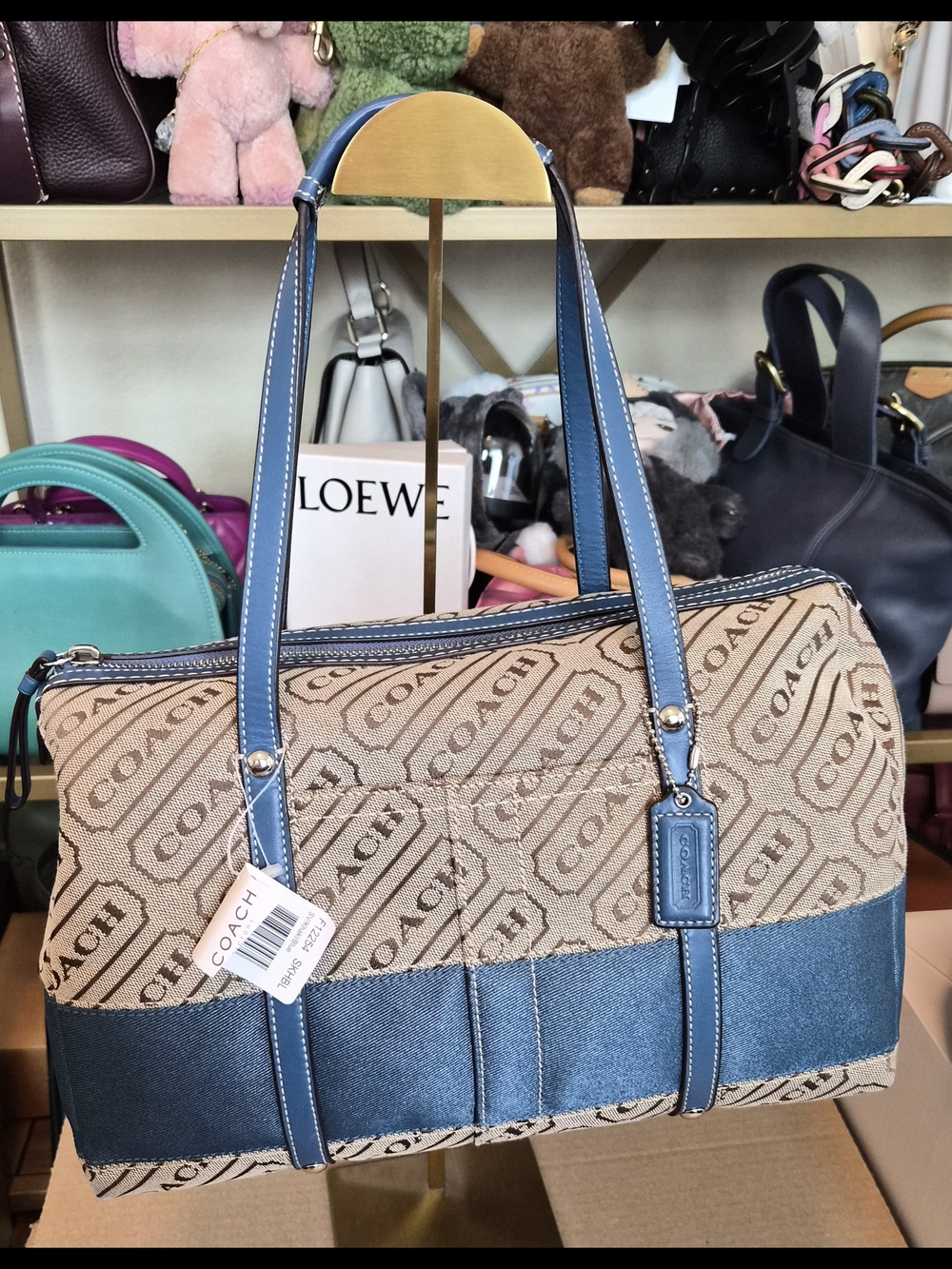 Vintage EUC Coach Tan and Blue Signature Jacquard Satchel